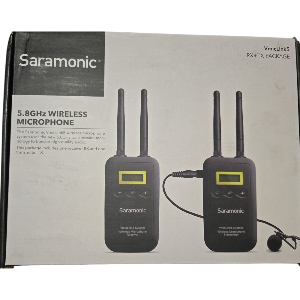 NEW Saramonic VmicLink5 5.8GHz Wireless Microphone System RX + TX Package w Case
